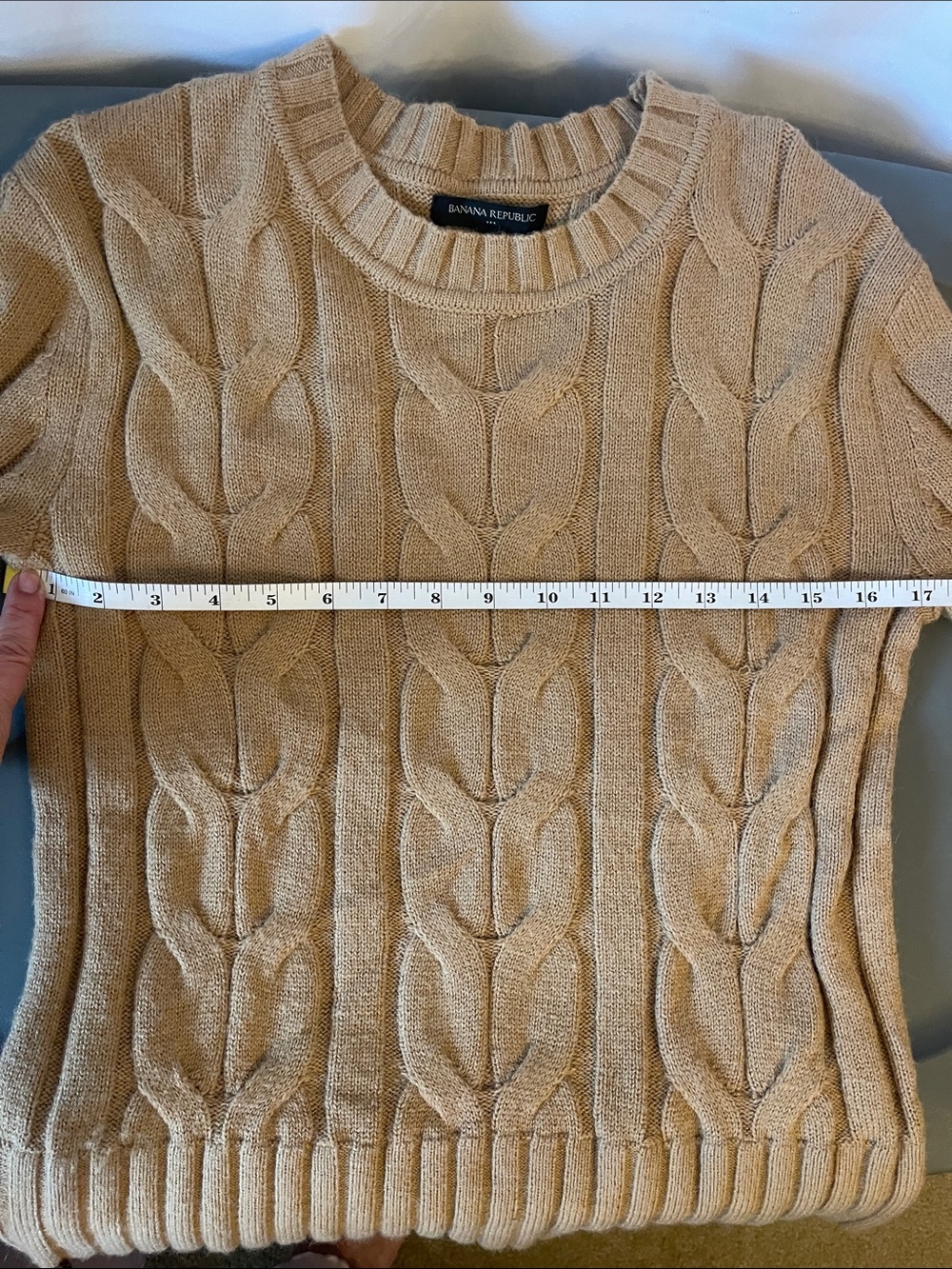 Banana Republic Cable-Knit Crewneck Sweater in Camel/Tan - Picture 7 of 10